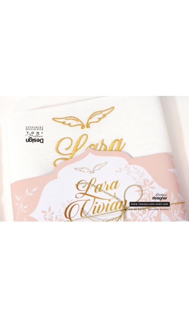 Trusou de botez gold cu ingeras pentru fetite cu broderie personalizata, Gold Wings 22
